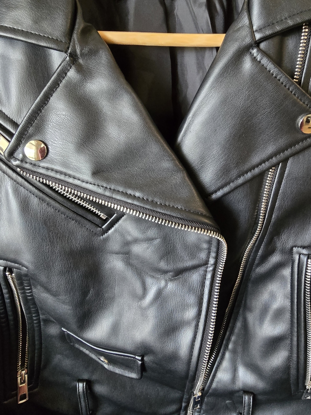 Zara Black Leather Moto Jacket with Silver Hardware